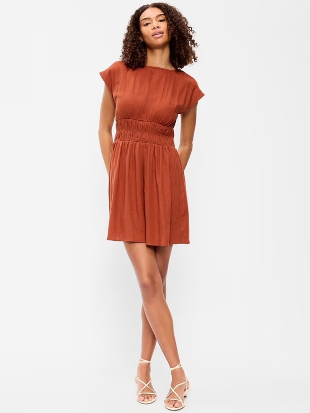 Old Navy Rust Smocked-Waist Mini Dress